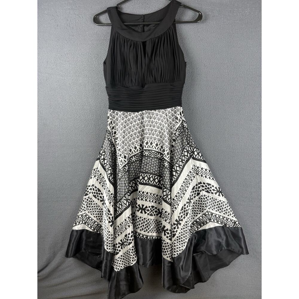 Melrose Dress Womens 6 Black White Geometric Asymetrical Sleeveless Party Formal